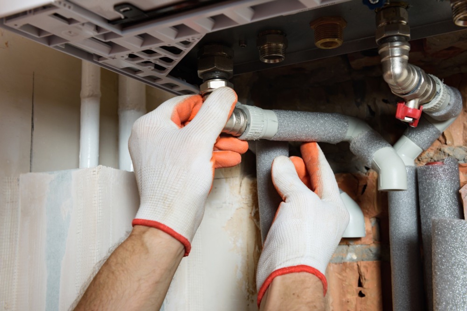 The exposed pipes of a heating system