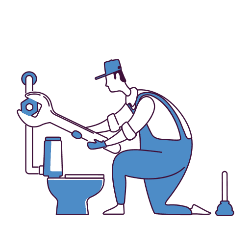 Illustration of a plumber working on a bathroom installation
