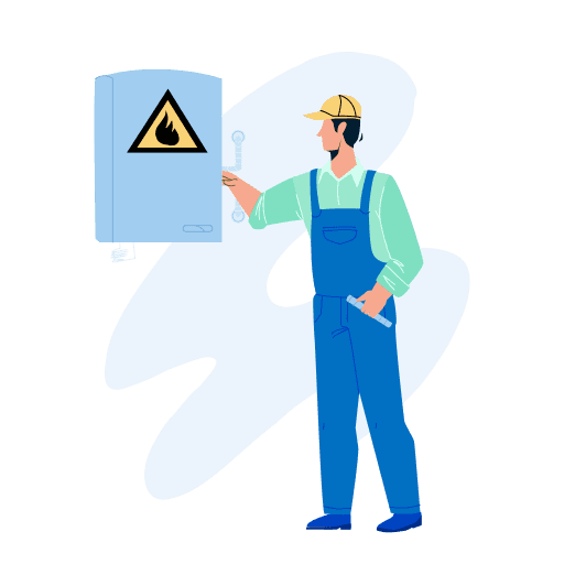 Illustration of a heating engineer conducting a boiler installation