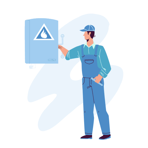 Illustration of a heating engineer conducting a boiler servicing